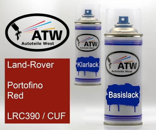 Land-Rover, Portofino Red, LRC390 / CUF: 400ml Sprühdose + 400ml Klarlack - Set, von ATW Autoteile West.